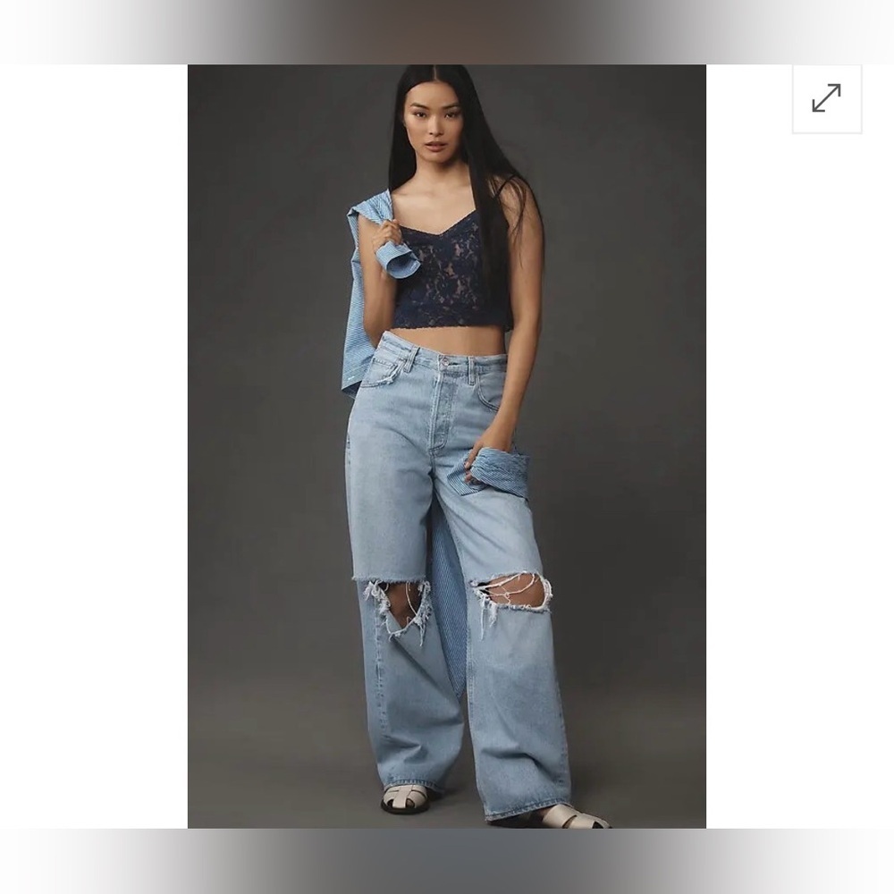 Anthropologie Navy Lace Cropped Cami - Picture 3 of 12